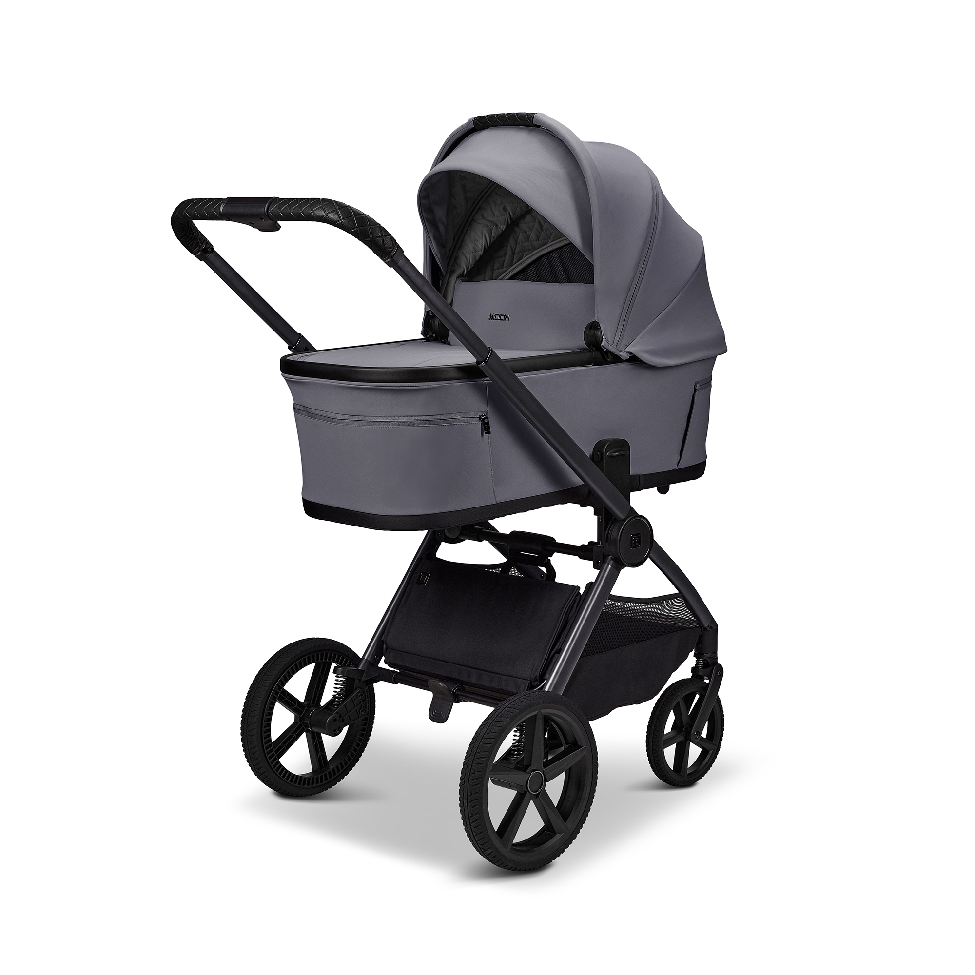 Kombi-Kinderwagen, MOON, Grau – Besonderheit: zusammenfaltbar mit Babywanne  oder Sportsitz auf dem Gestell