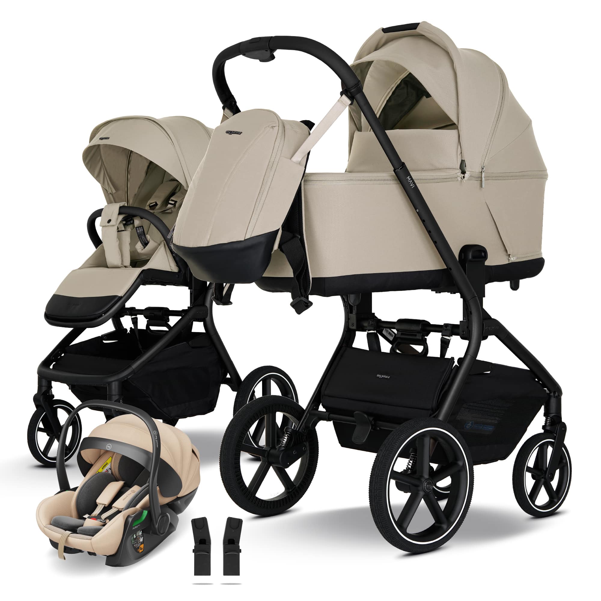 My junior, Beige – Besonderheit: Set bestehend aus Kombi-Kinderwagen, Babyschale und passenden Adaptern