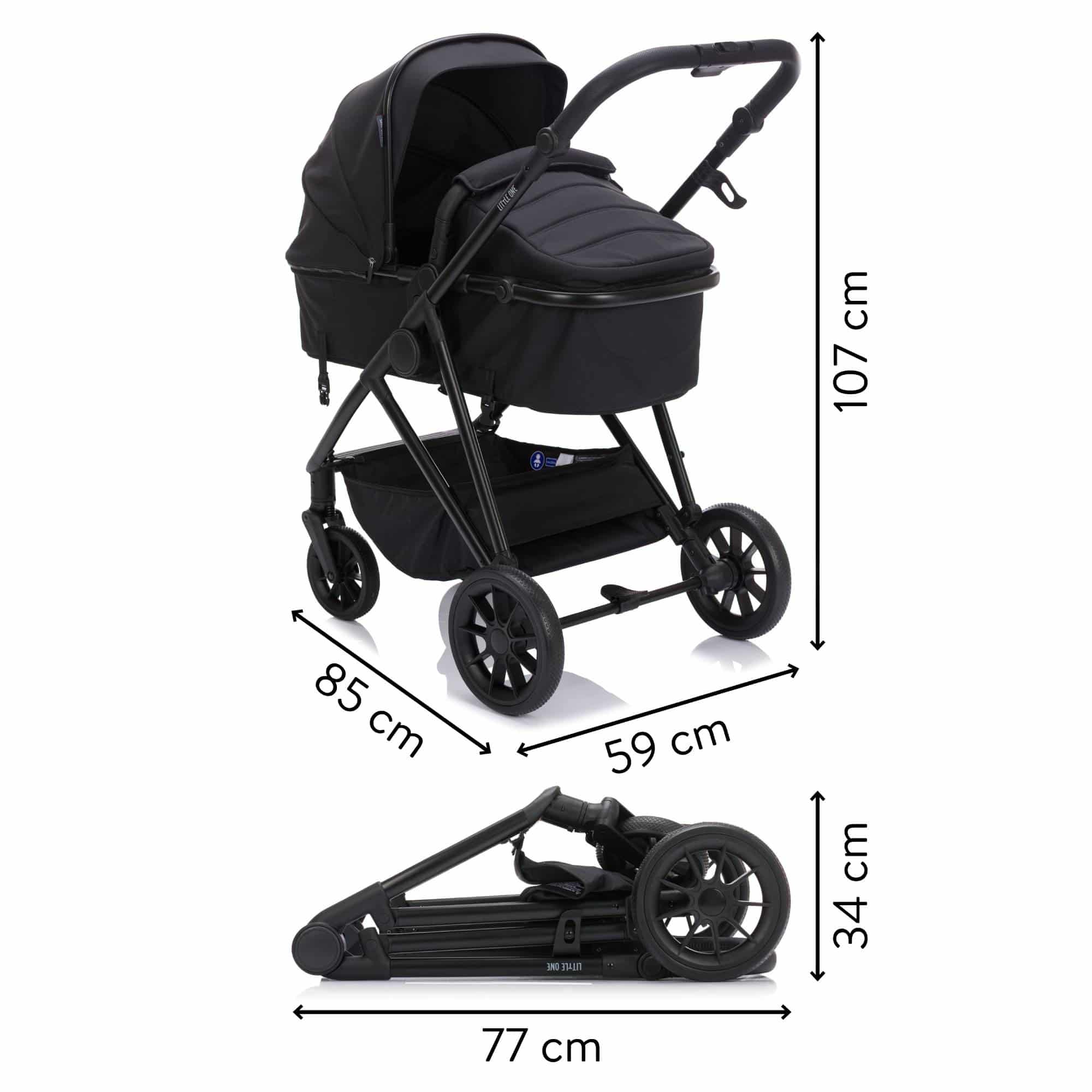 Kombi-Kinderwagen, LITTLE ONE, Schwarz – Produktansicht