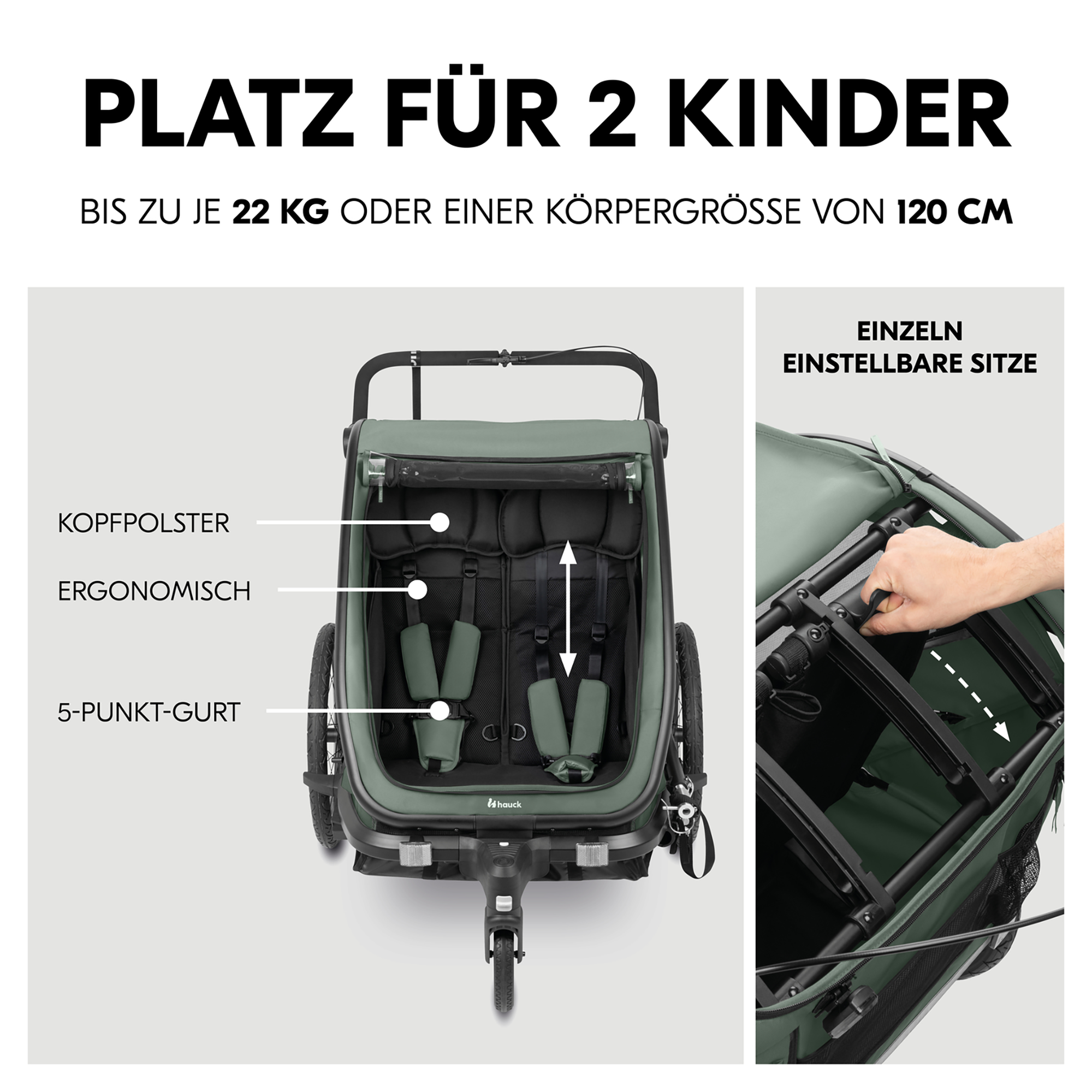 Fahrradanhänger, hauck, Grün – Produktansicht