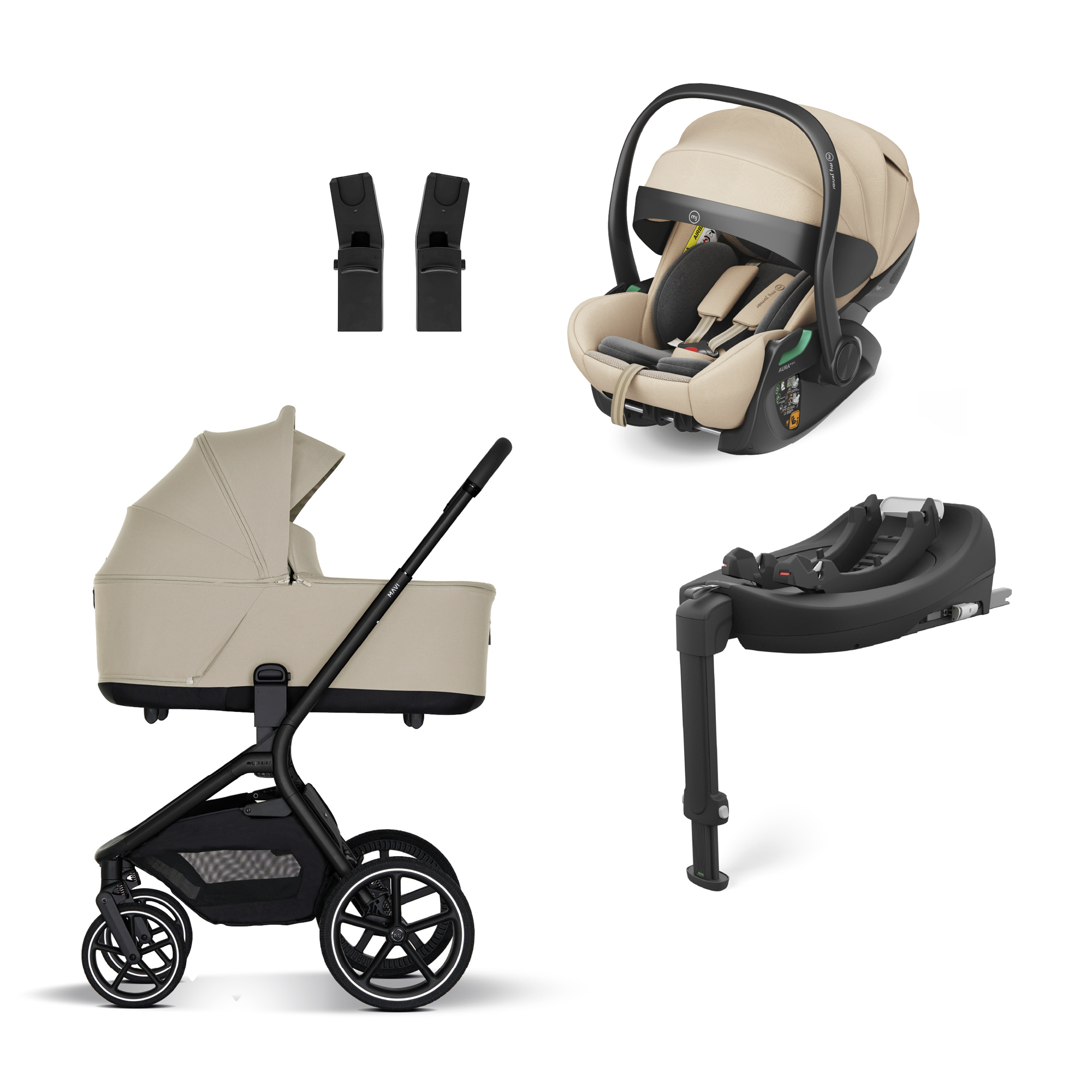 Kinderwagen Komplettsets, My junior, Beige – Besonderheit: Set bestehend aus Kinderwagen, Babyschale, Base und Adapter