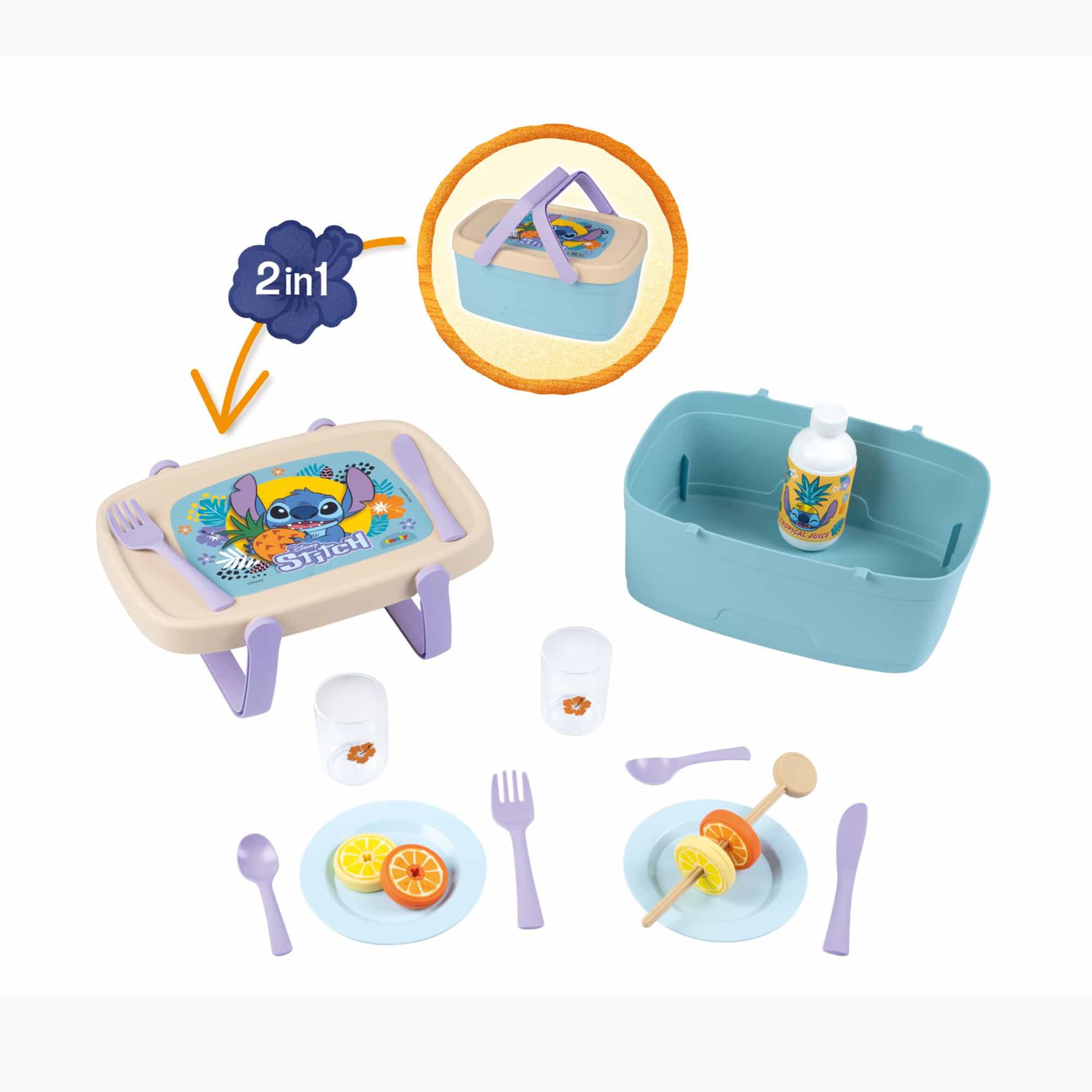 Kinderküche, Smoby, Blau – Besonderheit: mit zwei Geschirrsets, Besteck, Gläsern, Obstspieß und Saftflasche