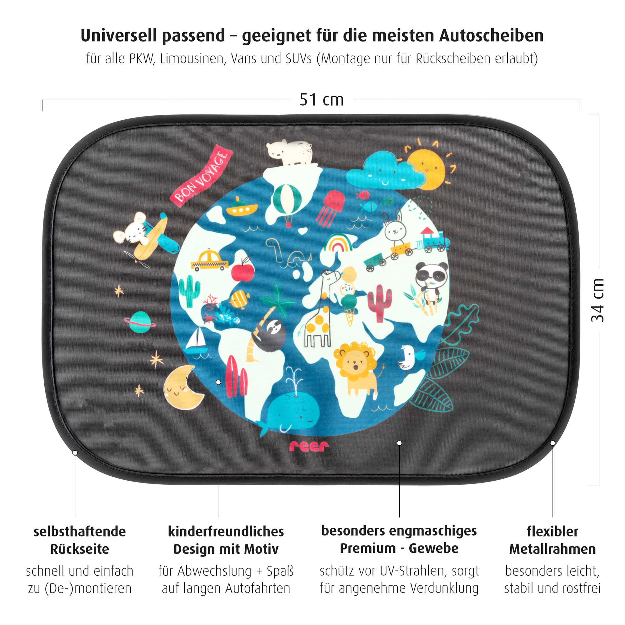 Sonnen- & Insektenschutz Kindersitze, reer, Schwarz – Produktansicht