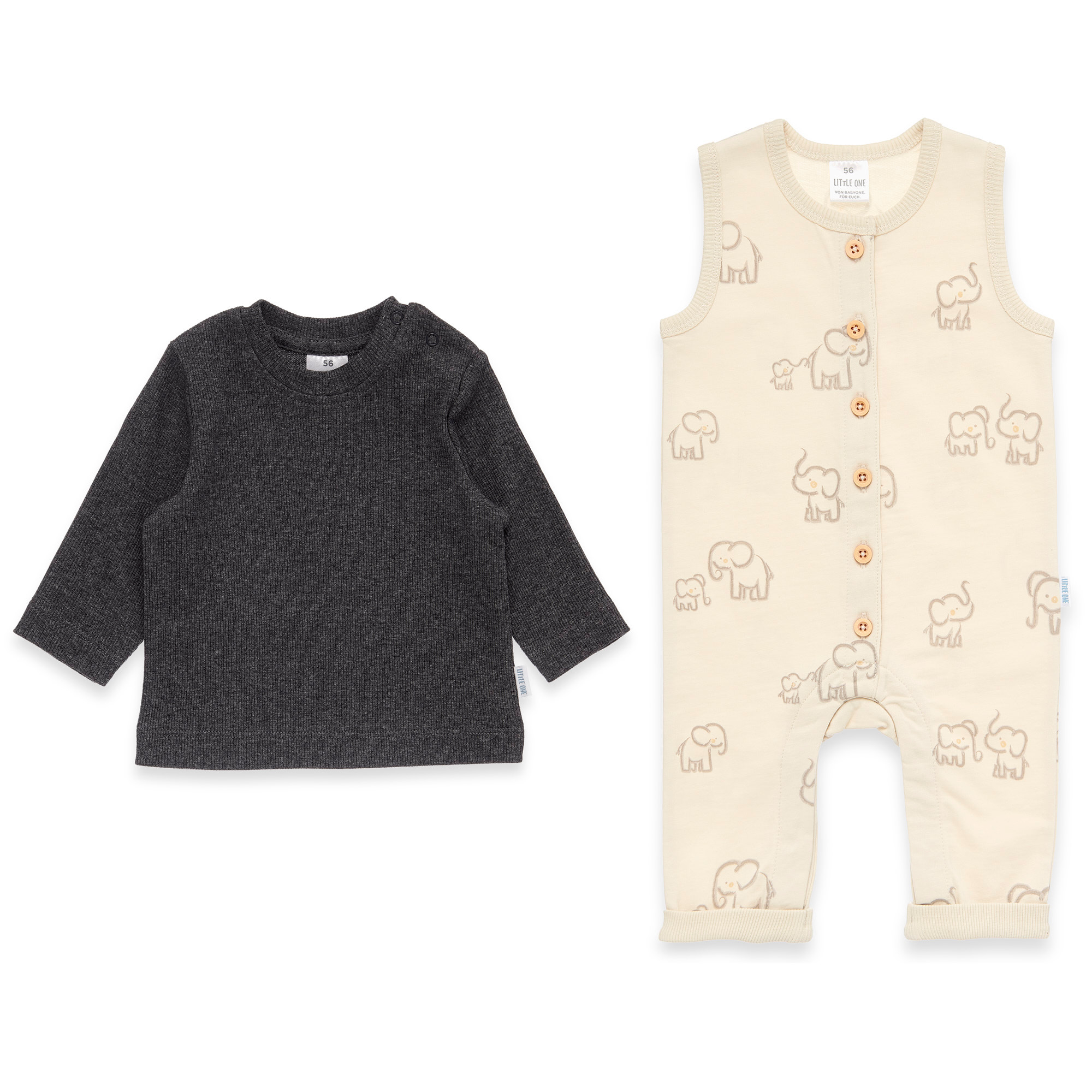 Strampler, LITTLE ONE, Beige – Besonderheit: Set bestehend aus Strampler und Langarmshirt