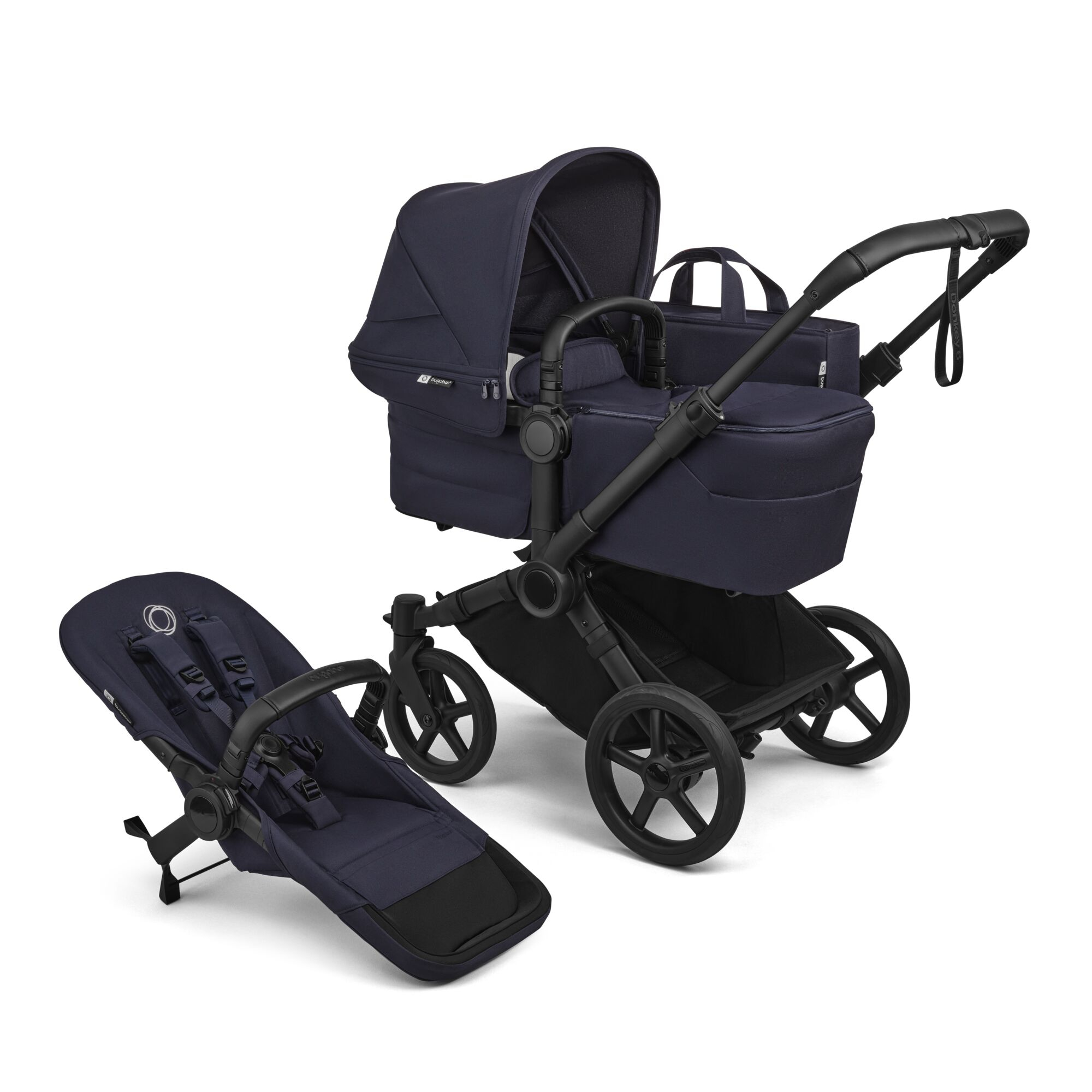 Kombi-Kinderwagen, bugaboo, Blau – Besonderheit: Liegeaufsatz mit PureBreeze™-Matratze für optimale Unterstützung von Neugeborenen