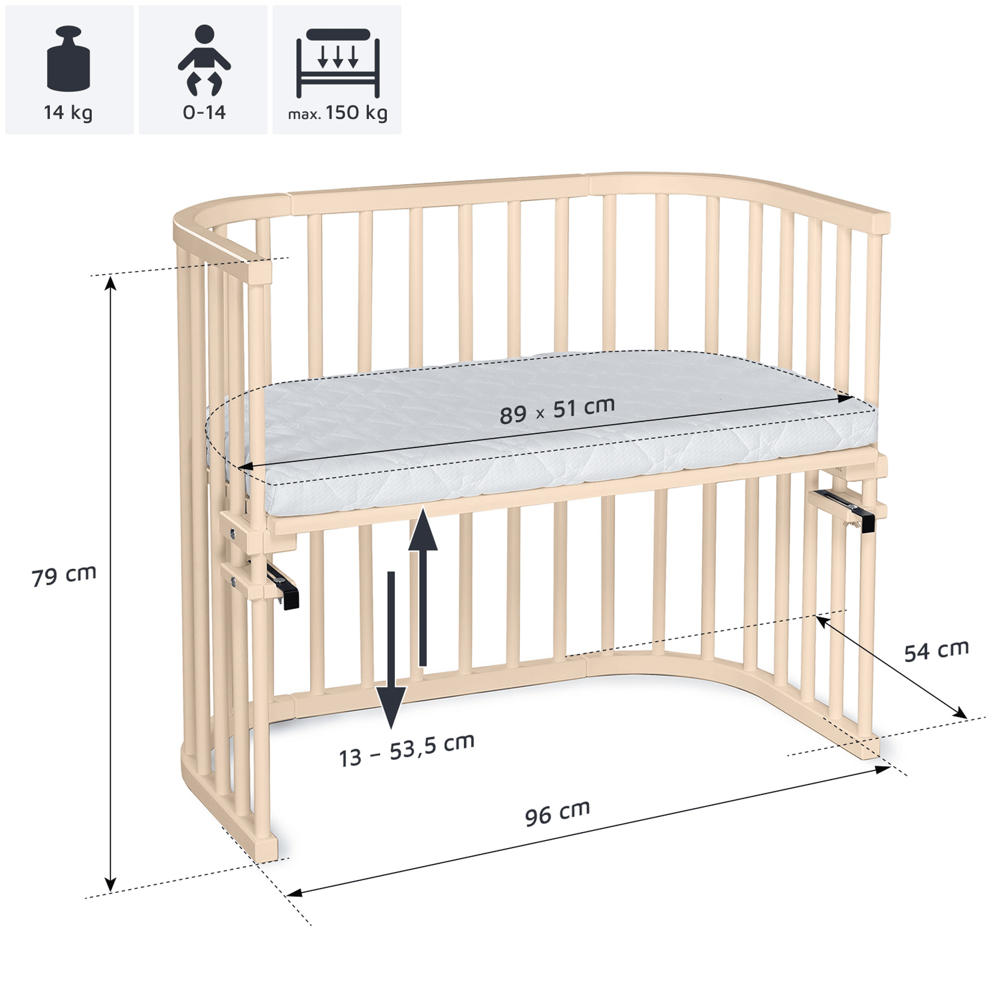Beistellbetten, babybay, Beige – Produktansicht
