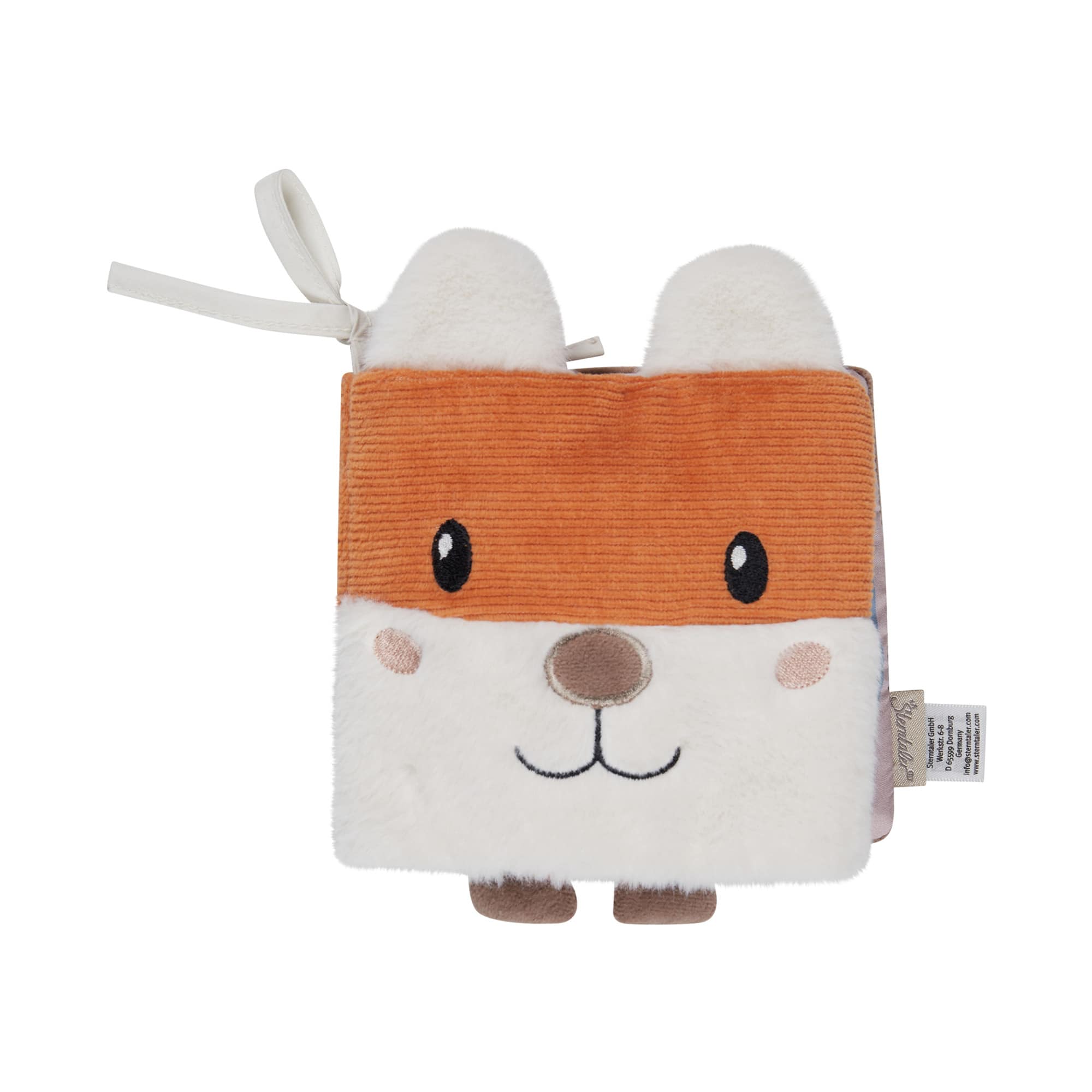 Stoffbücher, Sterntaler, Rot – Besonderheit: Hängebeine mit Knoten zum Fühlen und Spielen
