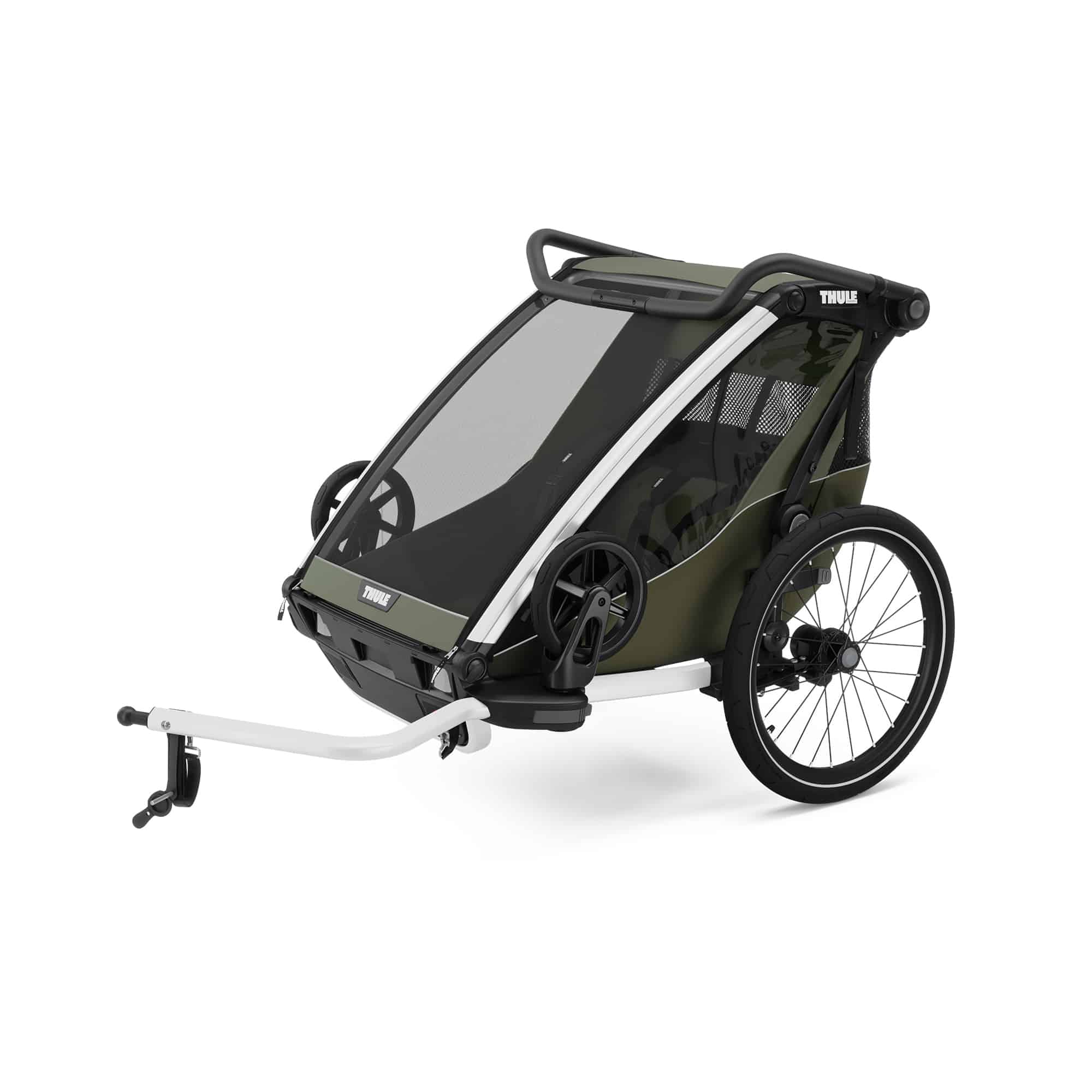 Fahrradanhänger, THULE, Grün – Besonderheit: kann als Buggy, Jogger, Fahrradanhänger oder zum Skifahren genutzt werden