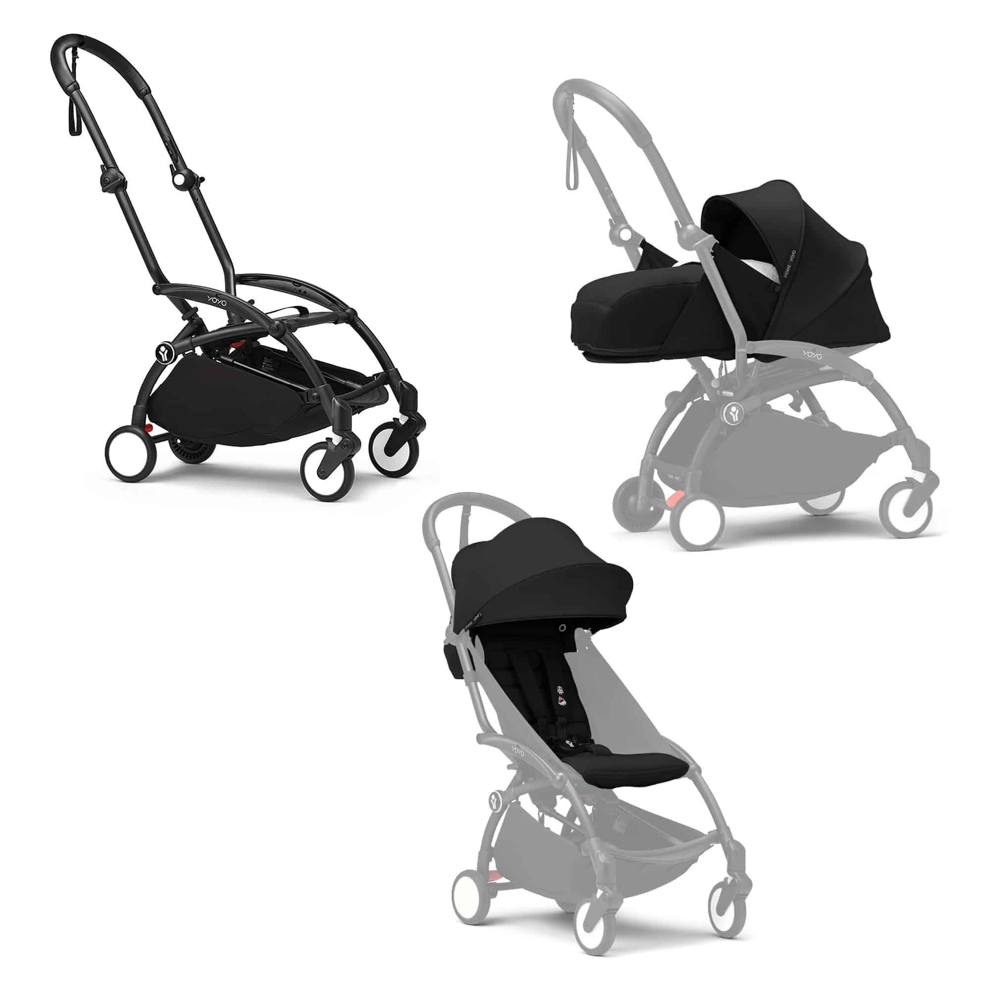 Kombi-Kinderwagen, STOKKE, Schwarz – Besonderheit: Set bestehend aus YOYO³ Gestell, YOYO³ 0+ Neugeborenen-Set und YOYO³ 6+ Farbpaket