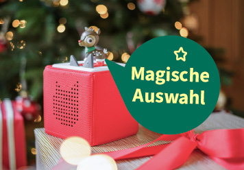 Magische Auswahl! Toniebox und Geschenke unterm Tannenbaum abgebildet.